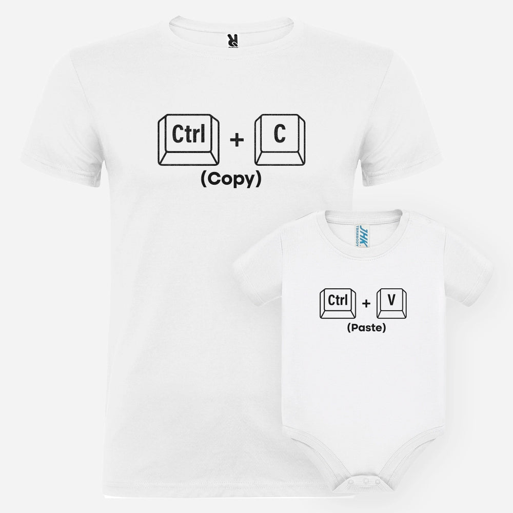 Set Coordinato Papà e Bebè "Ctrl C – Ctrl V" | T-Shirt + Bodino Festa del Papà